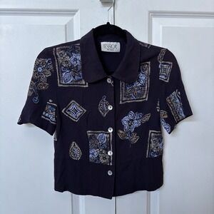 Vintage Jessica Paisley Crop Top Womens 90s Y2K Rayon Button Down Whimsigoth